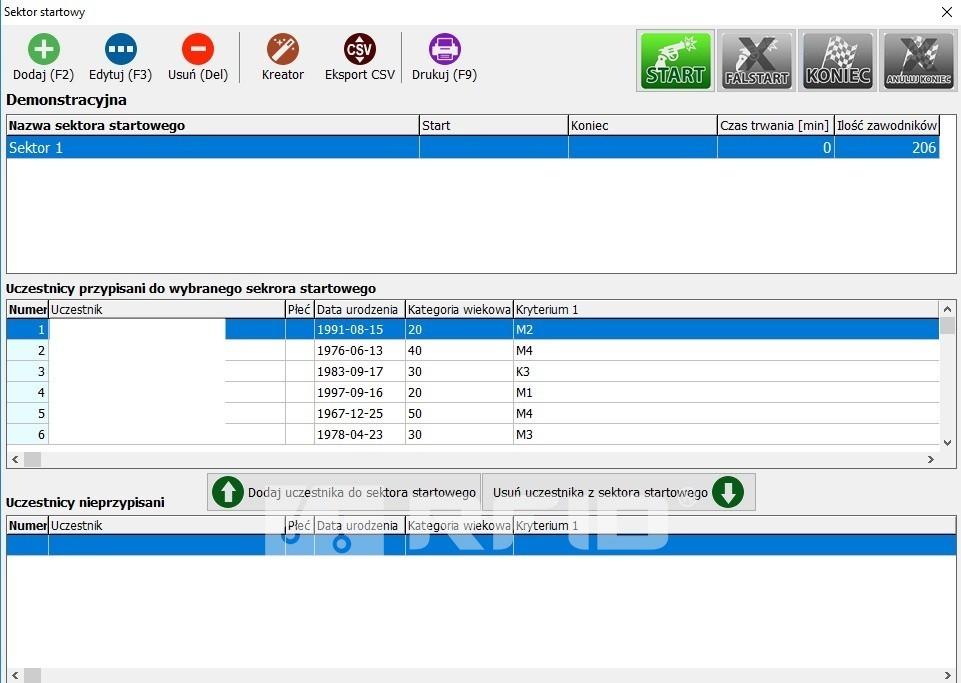 Aplikacja Elektroniczny pomiar czasu na zawodach sportowych, program Zawody sportowe