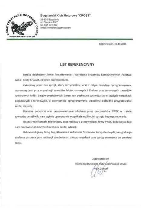 elektroniczny pomiar czasu na zawodach - referencje Bogatyński