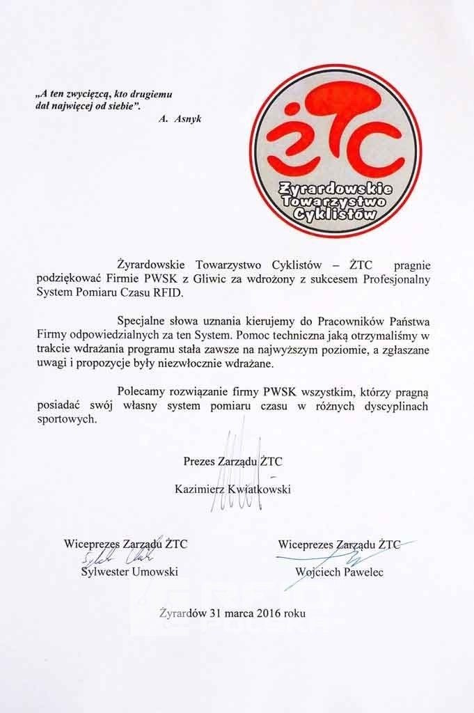 elektroniczny pomiar czasu na zawodach - referencje